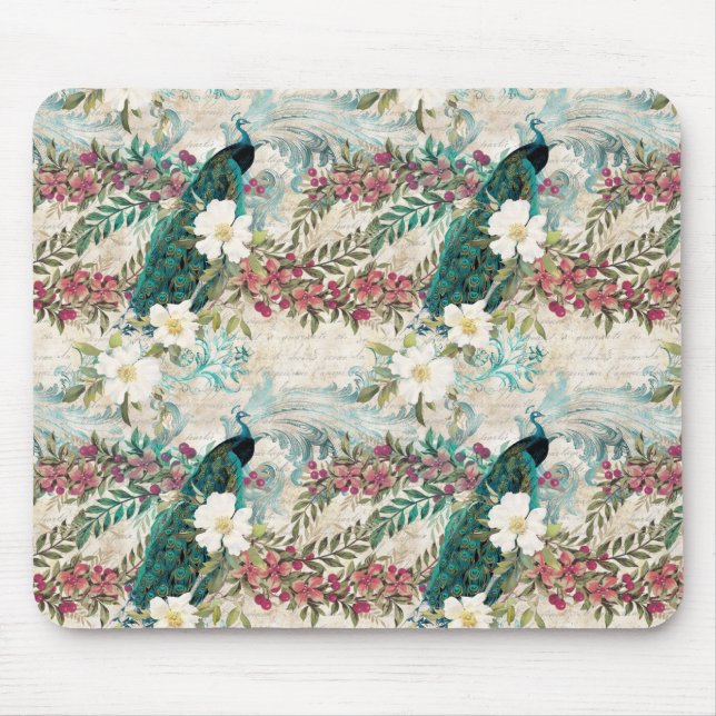 Peacock Floral Mouse Mat (Front)