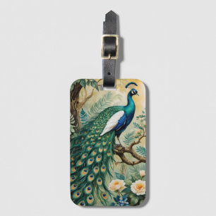 Peacock floral paisley watercolor  luggage tag