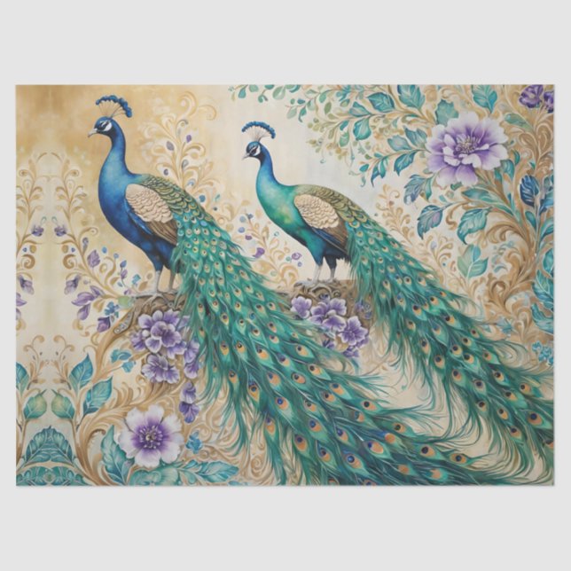 Peacock floral paisley watercolor  tissue paper (Front)