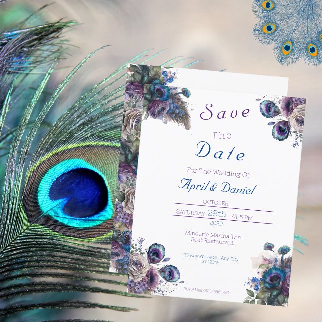Peacock Floral Theme Save The Date Invitation (Creator Uploaded)