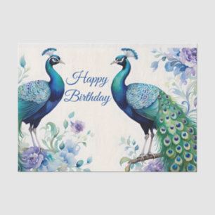 Peacock floral watercolor Birthday Tissue Paper