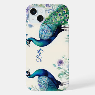 Peacock floral watercolor iPhone 15 plus case