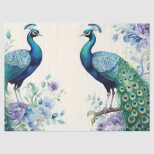 Peacock floral watercolor  tissue paper