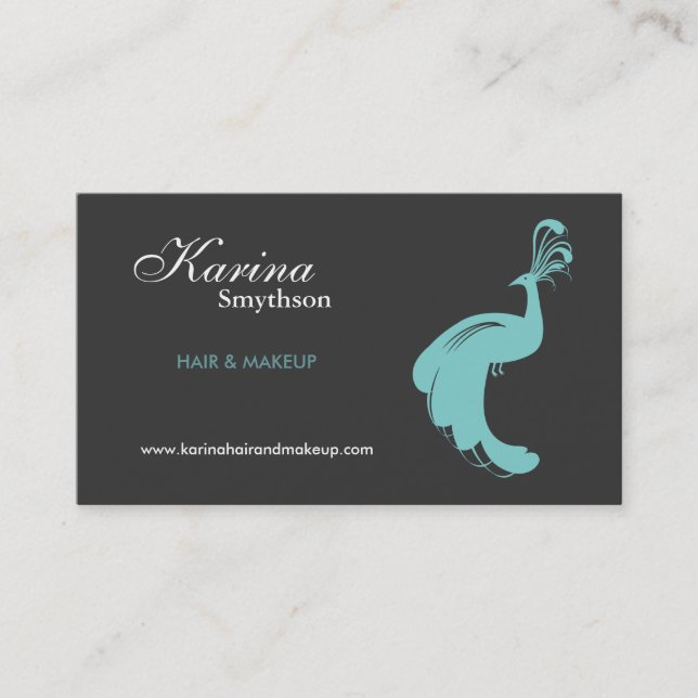 PEACOCK FLOURISH in AQUA/GRAY Business Card (Front)