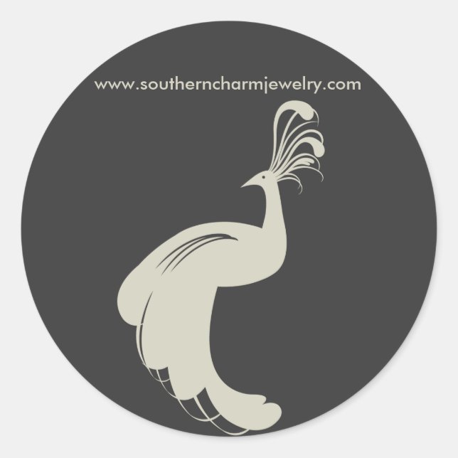 PEACOCK FLOURISH in TAN/GRAY ROUND STICKER (Front)