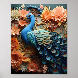 Peacock Flower Garden Paper cut Design Art Poster