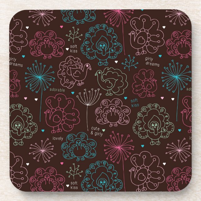 peacock flower india wallpaper vintage coaster (Front)