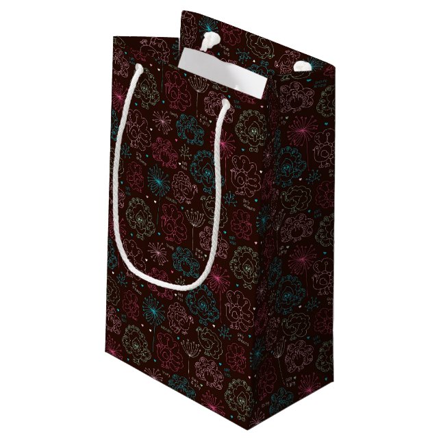 peacock flower india wallpaper vintage small gift bag (Back Angled)
