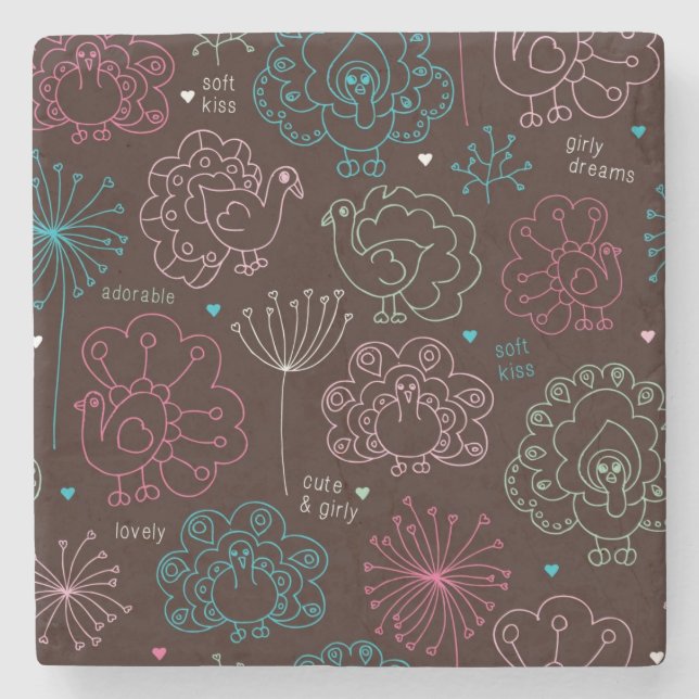 peacock flower india wallpaper vintage stone coaster (Front)