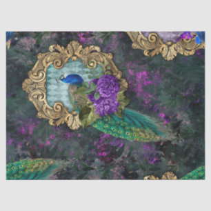 Peacock, Flowers, and Gold Frame Decoupage Tissue Paper