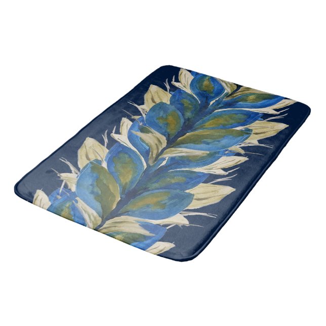Peacock Flowers Watercolor Hand-painted Bath Mat (Angled)