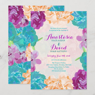 Peacock Flowers Wedding Invitation