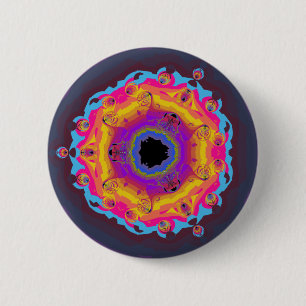 Peacock Fractal Mandala Yellow Pink Purple 6 Cm Round Badge