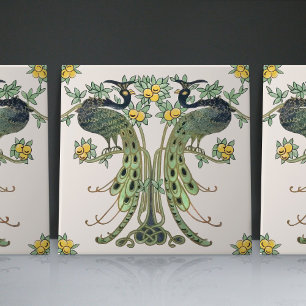 Peacock & Fruit Design by Mabel C. Dibble Art Deco Tile