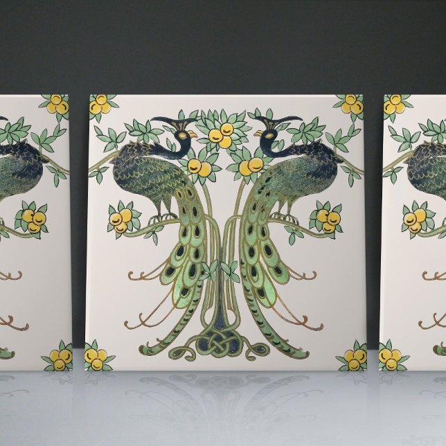 Peacock & Fruit Design by Mabel C. Dibble Art Deco Tile (Creator Uploaded)