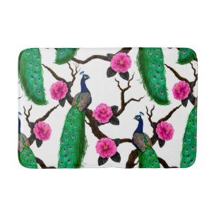 Peacock garden bath mat