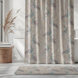 Peacock Garden in Beige Mauve Pink Duck Egg Blue Shower Curtain