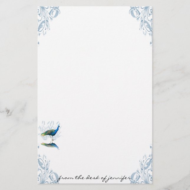 Peacock Garden in Blue and White Stationery (Front)