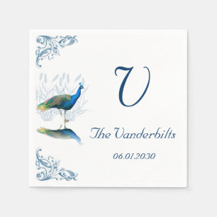 Peacock Garden in Blue and White Wedding Napkin