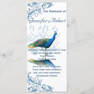 Peacock Garden in Blue and White Wedding Program Programme