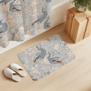 Peacock Garden in Blue Grey Mocha Beige Bath Mat