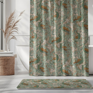 Peacock Garden in Green Beige Mustard Shower Curtain