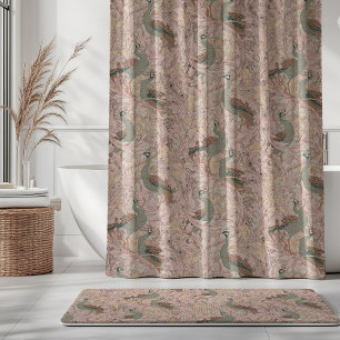 Peacock Garden in Sage Peach Blush Beige Shower Curtain