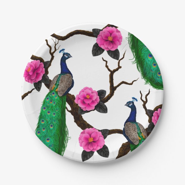 Peacock garden paper plate (Front)