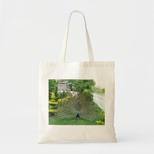 Peacock Garden Photo  Budget Tote Bag (Front)