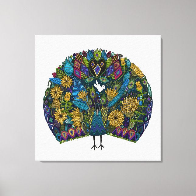 peacock garden white canvas print (Front)