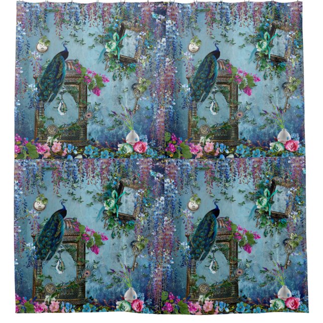 Peacock Garden wisteria blue lavender pink Shower Curtain (Front)