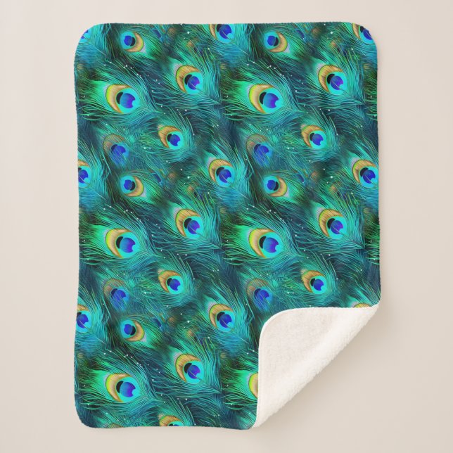 Peacock Glory Sherpa Blanket (Front)