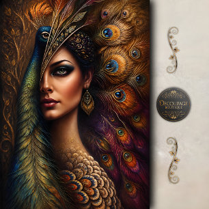 Peacock Goddess Portrait Decoupage Tissue Paper