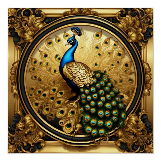 Peacock gold and black ornamental frame poster (Front)