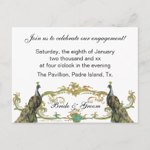 Peacock & Gold Engagement Party Invitation Postcard