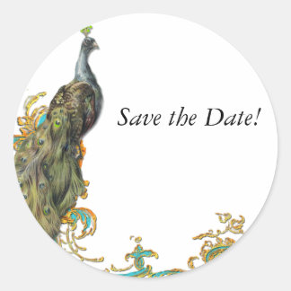 Peacock & Gold Filigree Classic Round Sticker