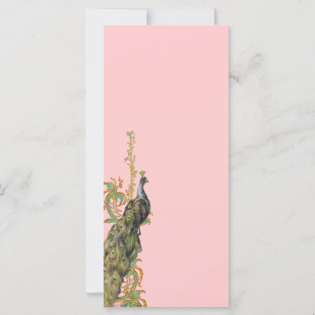 Peacock Gold Filigree Rack Card Bookmark Invite (Front)