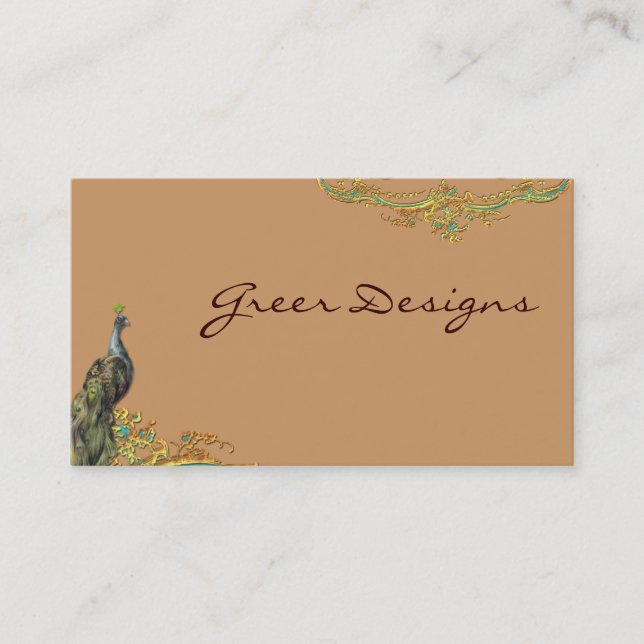 Peacock & Gold Filigree Rococo Business Cards (Front)
