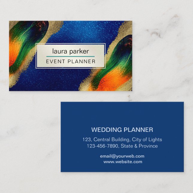 Peacock Gold Glitter Elegant Blue Green Modern Bus Business Card (Front/Back)