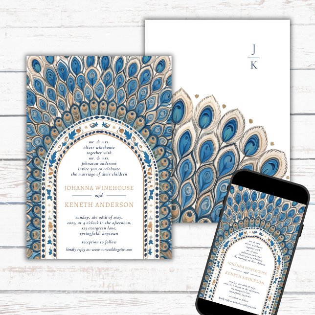 Peacock Gothic Arch | Monogram Wedding  Invitation (Creator Uploaded)
