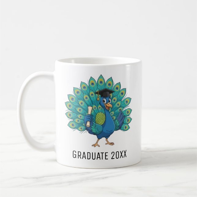 Peacock Graduation Personalized Coffee Mug (Left)