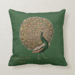 Peacock Green Emerald 55th Wedding Anniversary Cushion<br><div class="desc">Featured here is a beautiful vintage Peacock illustration with a full plume of feathers. It is featured on a vintage green background.. There is a template text field where you can add names, occasion and a greeting if desired. It is a wonderful commemorative gift for engagement, wedding, wedding anniversary. It...</div>