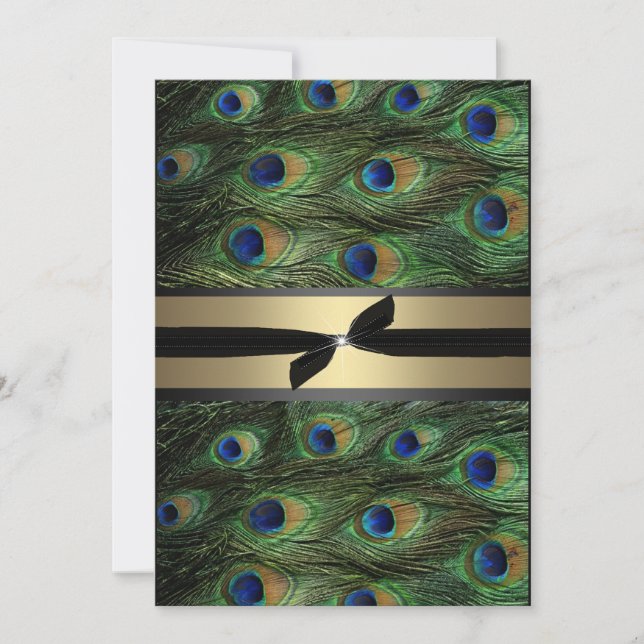 Peacock Green & Gold Wedding Invitation (Front)