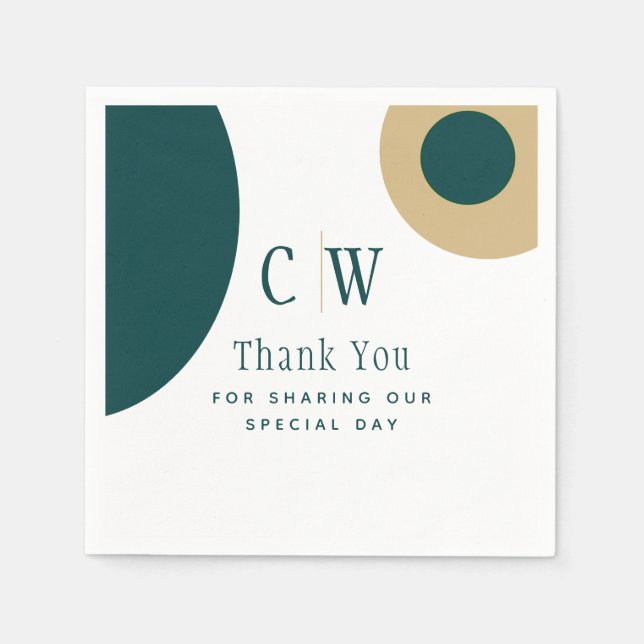 Peacock Green Gold Wedding Thank You Napkin (Front)