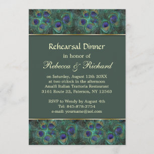 Peacock green purple Rehearsal Dinner Invitation