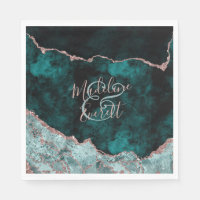 Peacock Green & Rose Gold Agate Wedding Monogram