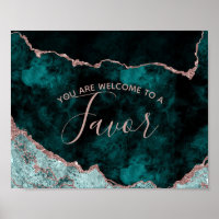 Peacock Green & Rose Gold Foil Favor Table Sign