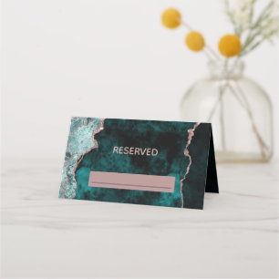Peacock Green & Rose Gold Reserved Seating Wedding Place Card