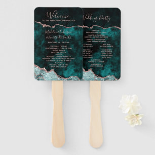 Peacock Green Rose Gold Wedding Ceremony Program Hand Fan