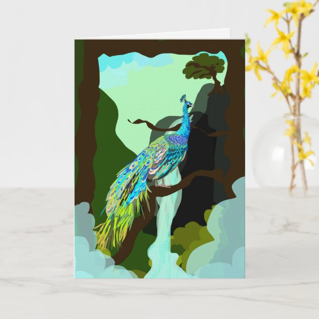 Peacock Greeting Card (Yellow Flower)